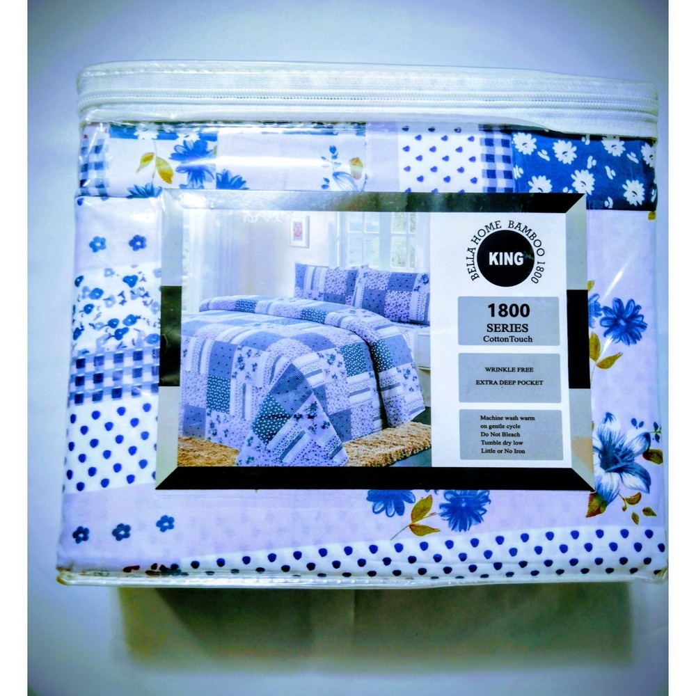 Mrs Bella Home King Bamboo Sheet Set 1800 Series Grey Pink Rose Floral 4 Piece